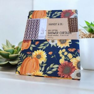 Fall Harvest Welcome Fabric Floral Shower Curtain Pumpkin Multicolored NEW